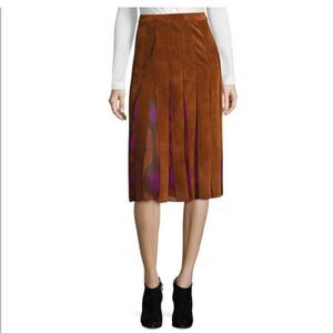 Diane Von Furstenberg Brown Suede A-Line Malita Skirt with shorts under